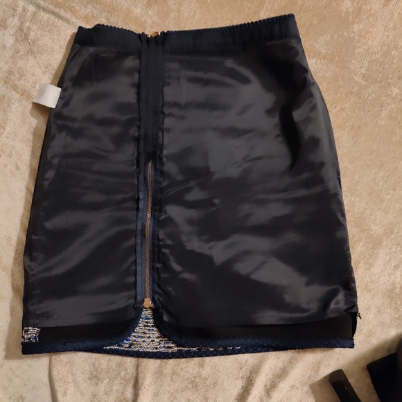 J.Crew Metallic Tweed Blue Rose Gold Zip Mini Skirt, Sz 00 - Picture 6 of 12